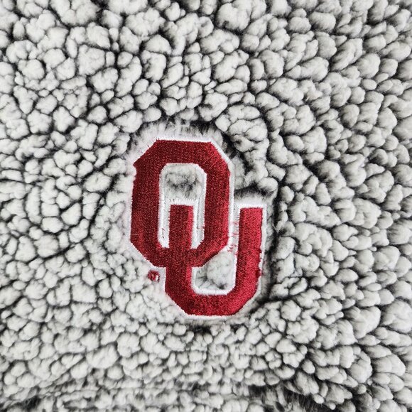 Womens Gray Three Square Faux Fur Sherpa Pullover Jacket 1/4 Zip OU Sooners L - Picture 6 of 11